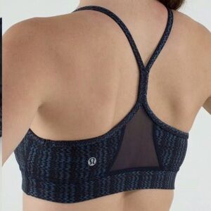 Lululemon Flow Y Sports Bra IV Mesh Back Size 4 Blue Gray Design Padded